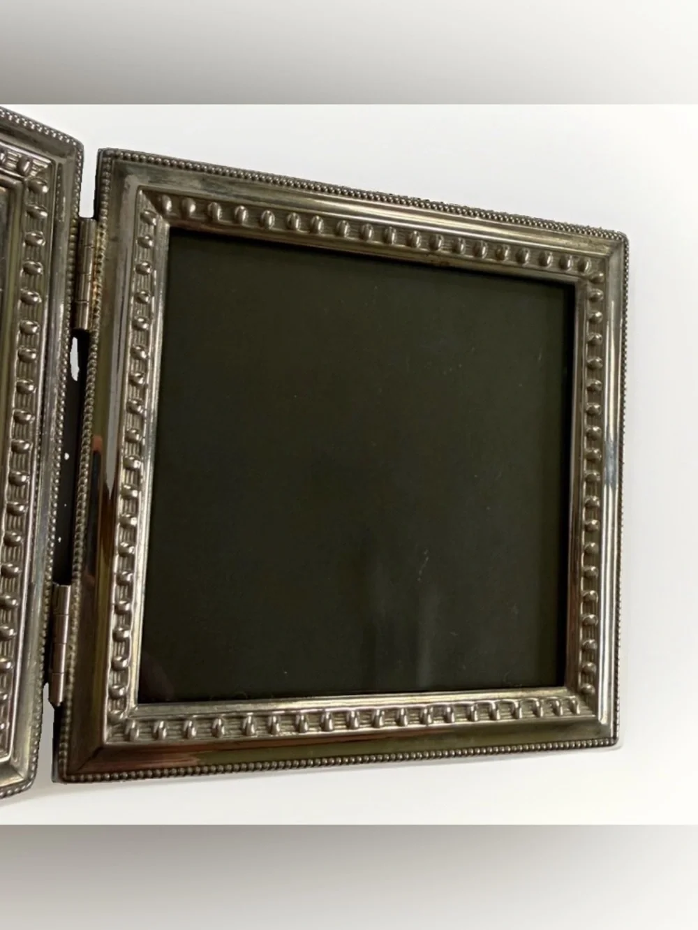 International Silver Co Folding Desk Clock Picture Frame Silver Tone